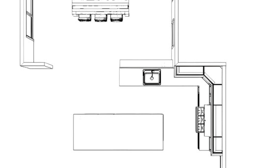 Kitchen and dining room floor plan layout.